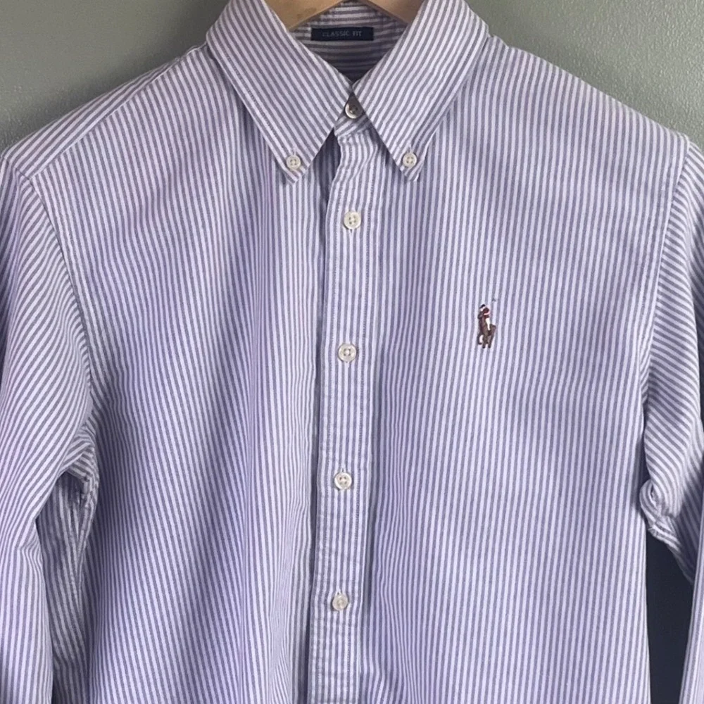 Ralph Lauren Classic‎ Fit Purple Striped Long Sleeve Shirt Flesh Pony Youth 8